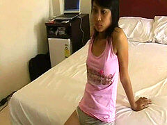 Young Asian teenager with shaved labia plumbed hard