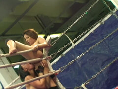 Nude Fight Club backstage footage with Kerry Louise and Peaches