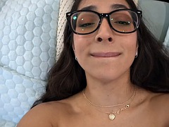 Amateur Madison Wilde in glasses gets her pussy eaten and dick sucked POV