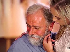 Old man is happy to enjoy tender body of young student Shanie Ryan