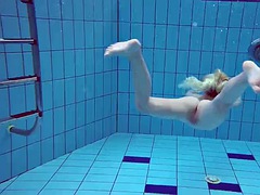 Russian blonde is perfect swimming in the pool