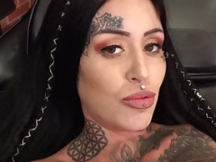Good-looking gal Janey Doe has her huge boob tattooed