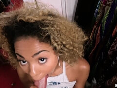Shopping For A Big Dick - POV blowjob by pretty ebony chick with small tits Xianna Hill (with Tyler Steel)