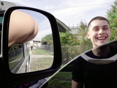 Abella Danger seduces the stranger, hanging her ass out of the window