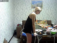 Hidden camera. super-sexy girl ravages her paramour, spying on her