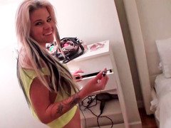 Nice-looking blonde is having sex with her very lucky roommate