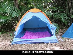 Stepdaughters swap & fuck stepdads on camping trip with natural tits & cowgirl skills