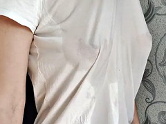 Stepson noticed stepmoms wet t-shirt and sucked on her nipples