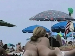 Blonde porn model nudist on the nude beach voyeur clip