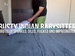 Karisma, a busty Indian babysitter, gets oiled up & pounded hard