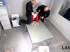 Watch this petite jailbait get used by two security guards in 4K!