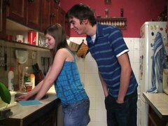 Sex-loving young girlfriend nicely impaled in the kitchen
