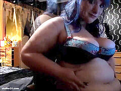 BBW punk slamming and toying with her belly