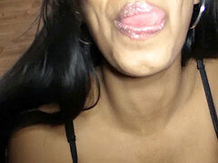 Latina giantess taunts a tiny in her jaws and hatch