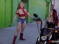 Abigail Mac seduces a biker with her big booty in cut-off shorts