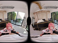 VR Conk Genshin Impact Yae Miko sexy teen cosplay parody with melodic marks in VR porn