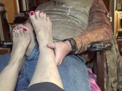 Step aunty gives amazing jerk off instructions & foot worship session - mature granny's homemade high arched feet