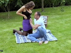 Sofia Lee fucks this guy in the park while you watch!