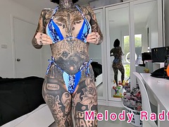 Trying on a Dark Blue and Light Blue Frilly Micro Bikini Haul Melody Radford