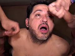 Slim Latinos suck and play anal with bulky DILF