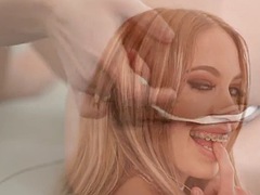 Skinny blonde Khloe Kapri with braces loves a huge cock