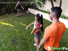 Tiny Mexican Teen Spinner Katya Rodriguez Takes On Two Big Cocks