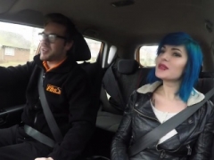 Blue haired chick anal fucked in car