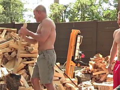 Lumberjack stepdad fucks friend in hot threesome