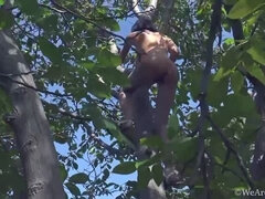 Witness Lara D's Outdoor Adventure: Hairy Brunette in Trees, Stripping Nude