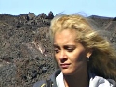 A hot blonde babe from Germany enjoys an anal fuck near the mountains