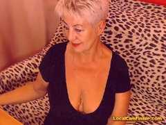 55yo old mature GILF blonde solo masturbation - saggy tits