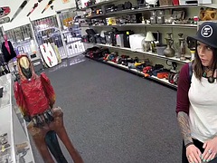 Dirty pawn shop slut fucked and milked in mouth by boss