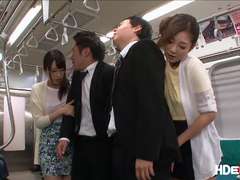 Excited japanese babes Chika and plus Minori gets fucked hard on a train