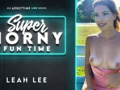 Impressive hottie Leah Lee opens her little pussy in solo mode