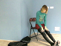 Nicky In 2 Pairs of thigh High Leather footwear barefooted