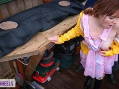 'Please don't tell my Parents' - Squirting Slut Gets Caught in Shed and Ass Fucked - Shannon Heels