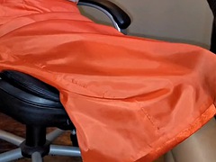 Long orange satin lined skirt with white silk half slip.
