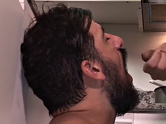 Bearded DILF gets barebacked by twink latino after bj.