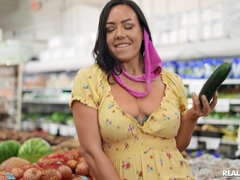 Supermarket Brunette Slut Enjoys Customer Cock - Jimmy Michaels