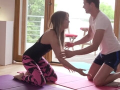 There is a spark so yoga girl and handsome instructor have sex
