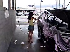 Chloe 18 washes the car and then strips
