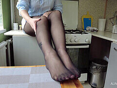 Foot worship, pantyhose sex, homemade