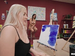 Amoral Blondie Shows Her Pussy In Art Class