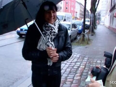 German MILF in Leather Leggings Pickup and Fuck on Street