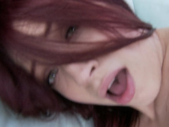 Whore with red hair was banged in hairy pussy and tasted some cum