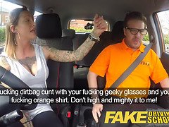 British babe gets a messy creampie in her first ever fake driving lesson