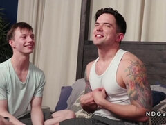 Tattooed director anal fucks pale gay on the set