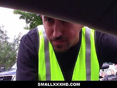 Nerdy small teen lets parking attendant pound her for spot