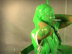 black nerd gal Covered In Green Slime - FULL