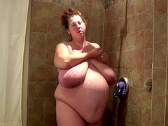 화장실, 크고 아름다운 여자, 약간 뚱뚱한, 지방, 임신한, 혼자